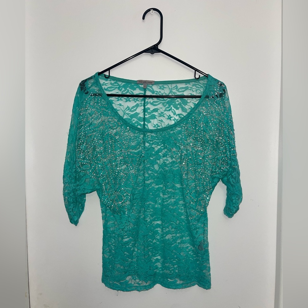Medium Minty Green color shirt/sheer/see-through